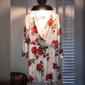 White floral wrap dress